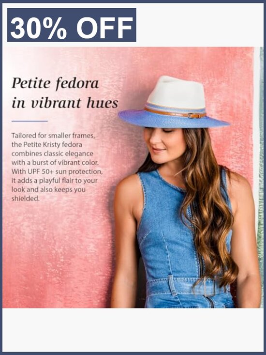 UPF 50+ Packable Wide Brim Fedora Sun Hat with Drawstring display picture 1